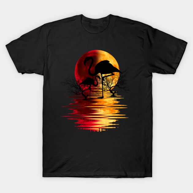 red moon flamingo T-Shirt by medo art 1